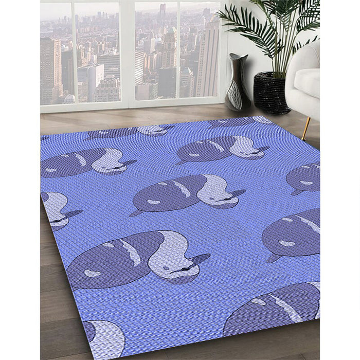 Patterned Sky Blue Rug in Family Room, pat1233blu