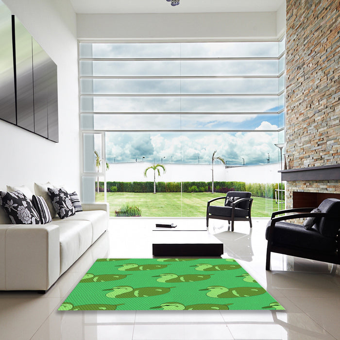 Square Patterned Neon Green Rug in a Living Room, pat1233grn