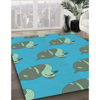 Patterned Deep-Sea Green Rug, pat1233lblu