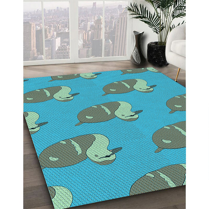 Machine Washable Transitional Deep-Sea Green Rug in a Family Room, wshpat1233lblu