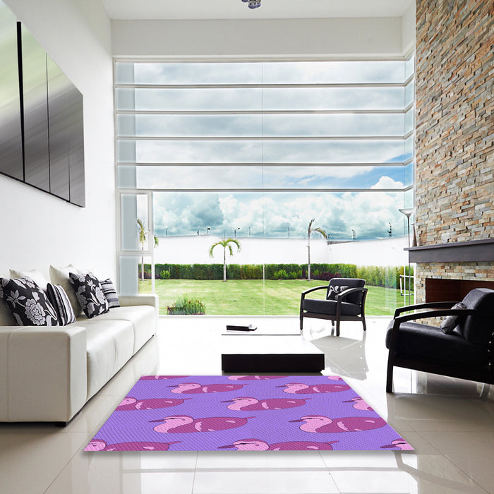 Square Patterned Purple Rug in a Living Room, pat1233pur