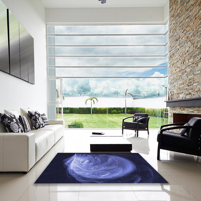 Square Patterned Night Blue Rug in a Living Room, pat1234blu
