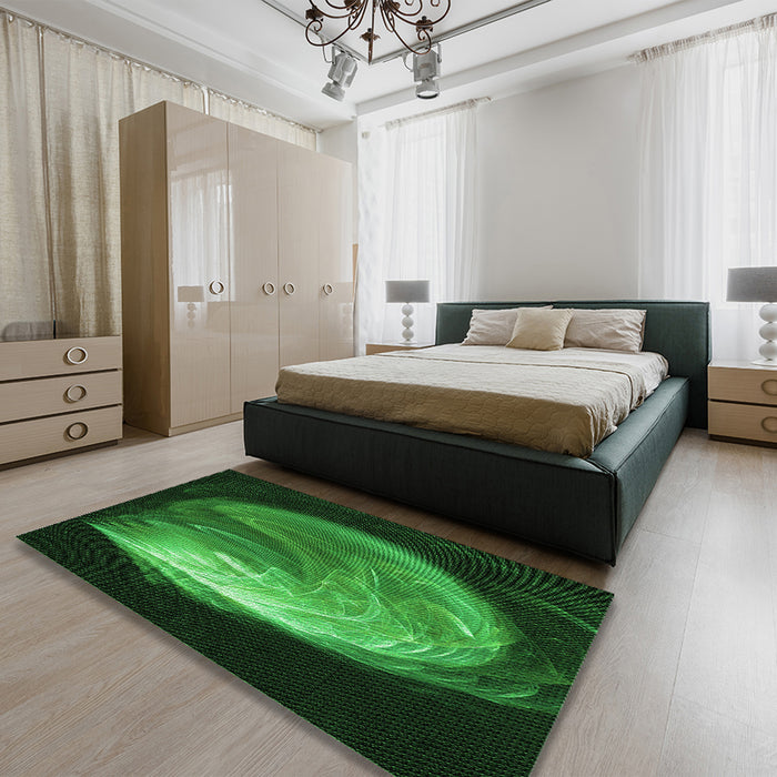 Patterned Dark Forest Green Rug in a Bedroom, pat1234grn