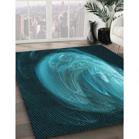 Patterned Dark Turquoise Green Rug, pat1234lblu