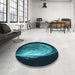 Round Patterned Dark Turquoise Green Rug in a Office, pat1234lblu