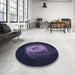 Round Patterned Deep Periwinkle Purple Rug in a Office, pat1237blu