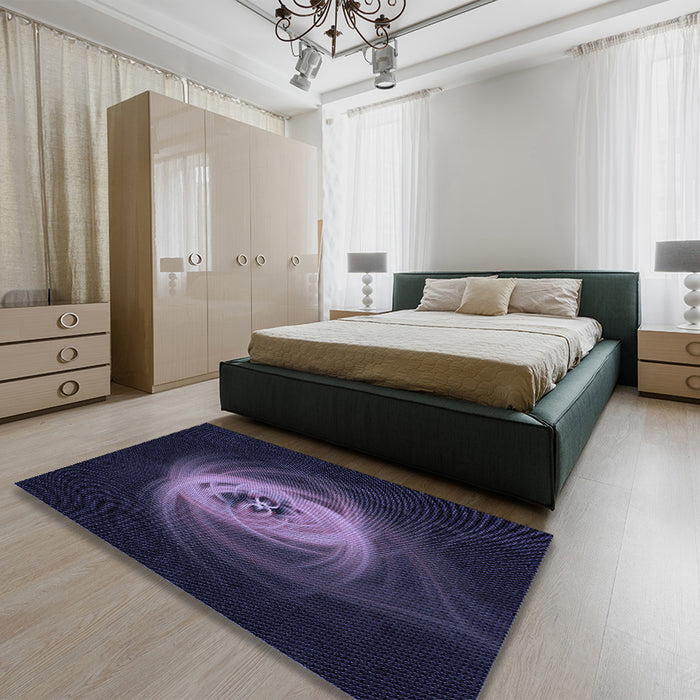 Patterned Deep Periwinkle Purple Rug in a Bedroom, pat1237blu