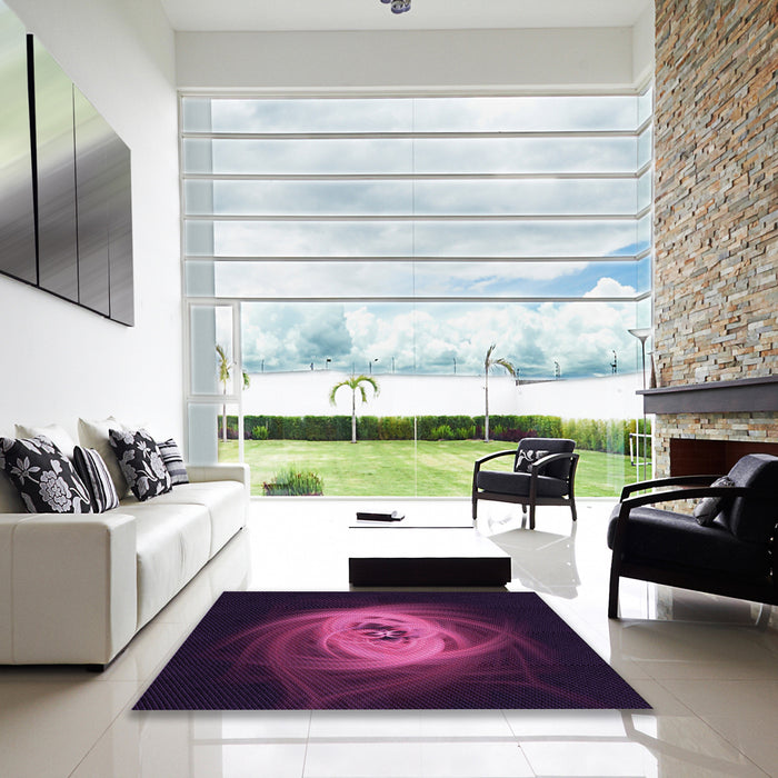 Square Patterned Dark Magenta Purple Rug in a Living Room, pat1237pur