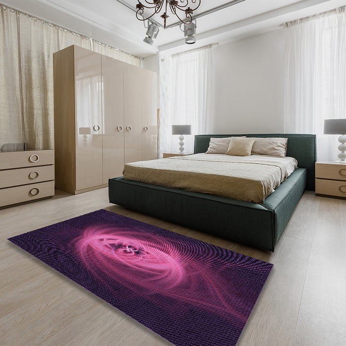 Round Machine Washable Transitional Dark Magenta Purple Rug in a Office, wshpat1237pur