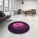 Round Patterned Dark Magenta Purple Rug in a Office, pat1237pur