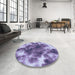 Round Patterned Purple Mimosa Purple Rug in a Office, pat1238blu