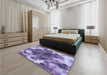 Patterned Purple Mimosa Purple Rug in a Bedroom, pat1238blu