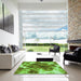 Square Patterned Green Rug in a Living Room, pat1238grn