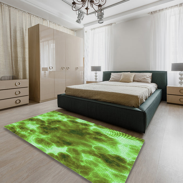 Patterned Green Rug in a Bedroom, pat1238grn