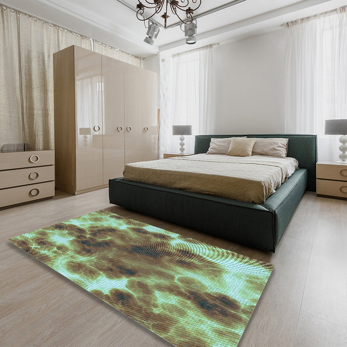 Patterned Oak Brown Rug in a Bedroom, pat1238lblu