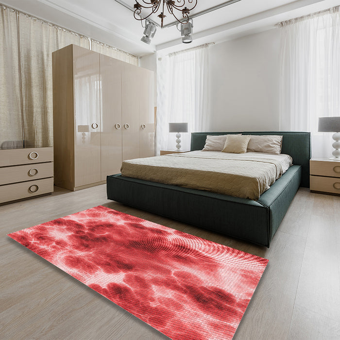 Patterned Red Rug in a Bedroom, pat1238rd