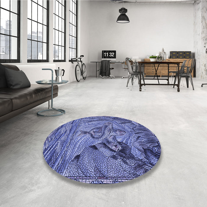 Round Patterned Sky Blue Rug in a Office, pat1239blu