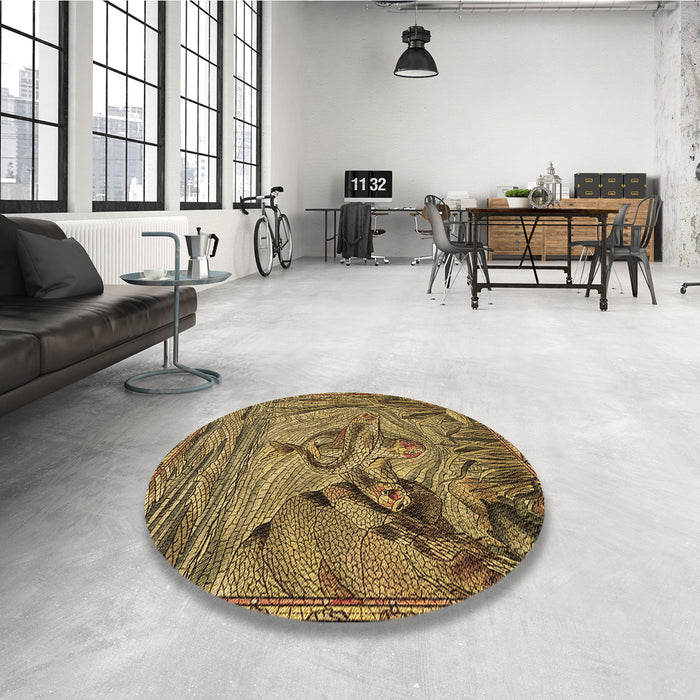 Round Patterned Orange Gold Rug in a Office, pat1239brn