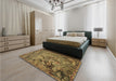 Patterned Orange Gold Rug in a Bedroom, pat1239brn