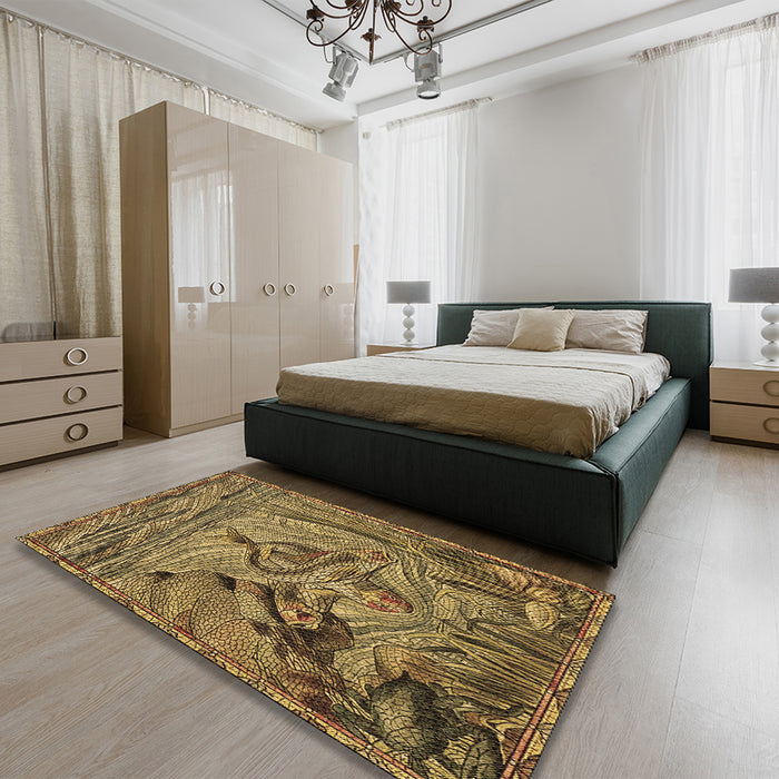 Patterned Orange Gold Rug in a Bedroom, pat1239brn