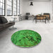 Round Patterned Deep Emerald Green Rug in a Office, pat1239grn