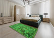 Patterned Deep Emerald Green Rug in a Bedroom, pat1239grn