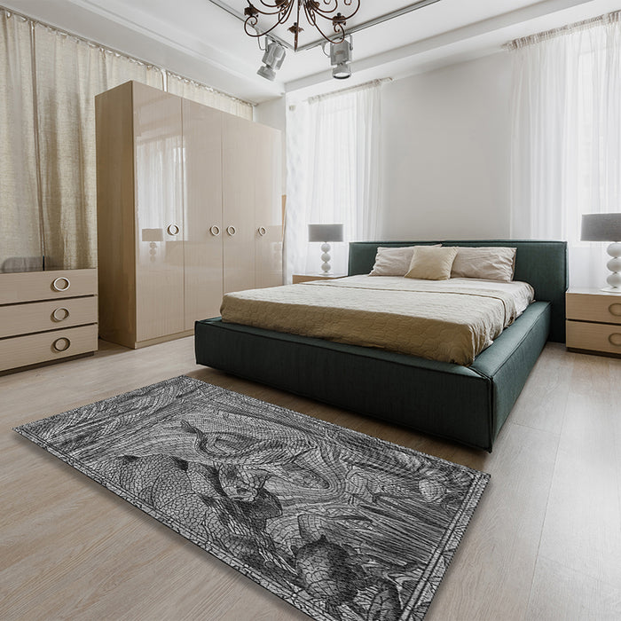 Patterned Dark Gray Rug in a Bedroom, pat1239gry