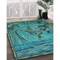 Patterned Turquoise Green Rug, pat1239lblu