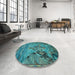 Round Patterned Turquoise Green Rug in a Office, pat1239lblu