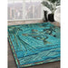 Patterned Turquoise Green Rug in Family Room, pat1239lblu