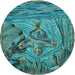 Square Patterned Turquoise Green Rug, pat1239lblu