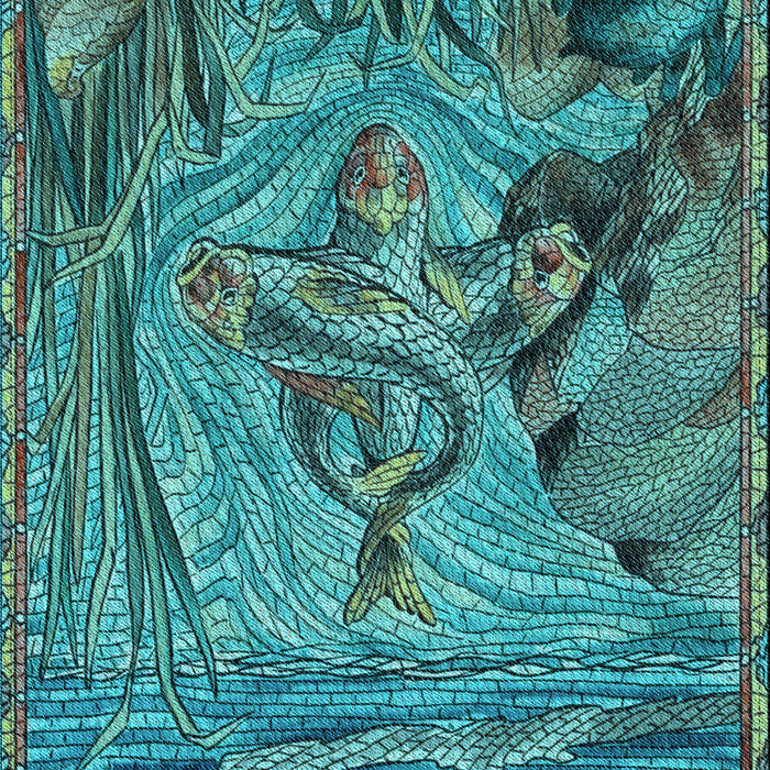 Machine Washable Transitional Turquoise Green Rug, wshpat1239lblu