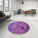 Round Patterned Dark Magenta Purple Rug in a Office, pat1239pur