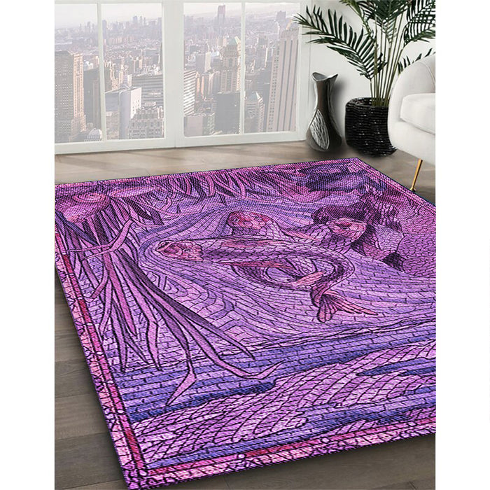 Patterned Dark Magenta Purple Rug in Family Room, pat1239pur