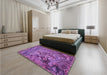 Patterned Dark Magenta Purple Rug in a Bedroom, pat1239pur
