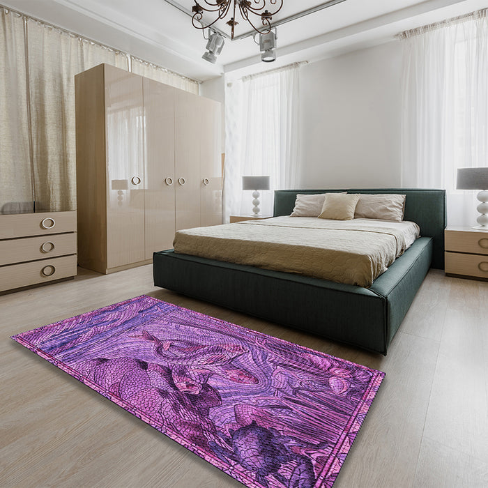 Patterned Dark Magenta Purple Rug in a Bedroom, pat1239pur
