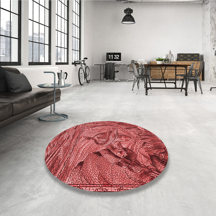 Round Patterned Red Rug in a Office, pat1239rd