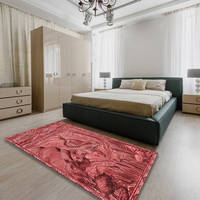 Patterned Red Rug in a Bedroom, pat1239rd