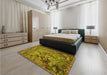 Patterned Dark Bronze Brown Rug in a Bedroom, pat1239yw
