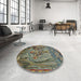 Round Patterned Chocolate Brown Novelty Rug in a Office, pat1239