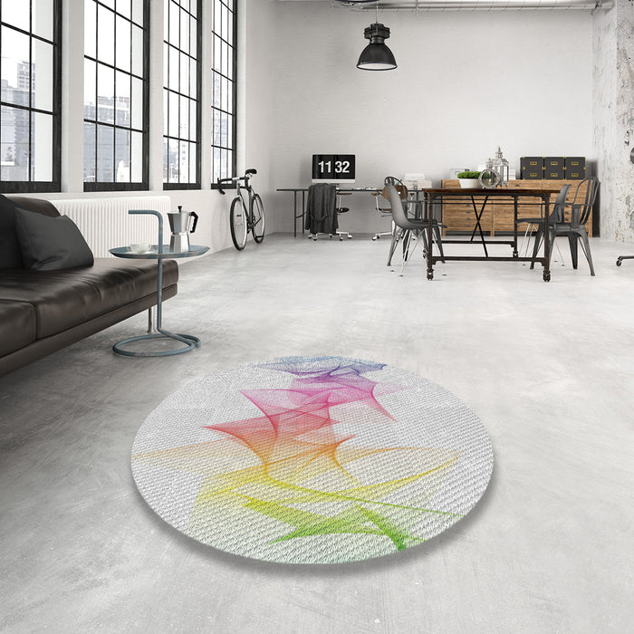 Round Patterned Off White Beige Novelty Rug in a Office, pat123