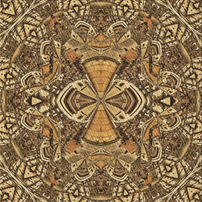 Round Patterned Golden Gold Rug, pat124brn