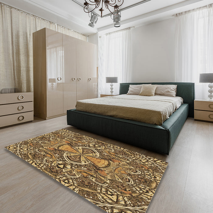 Patterned Golden Gold Rug in a Bedroom, pat124brn