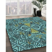 Patterned Dark Blue Grey Blue Rug, pat124lblu