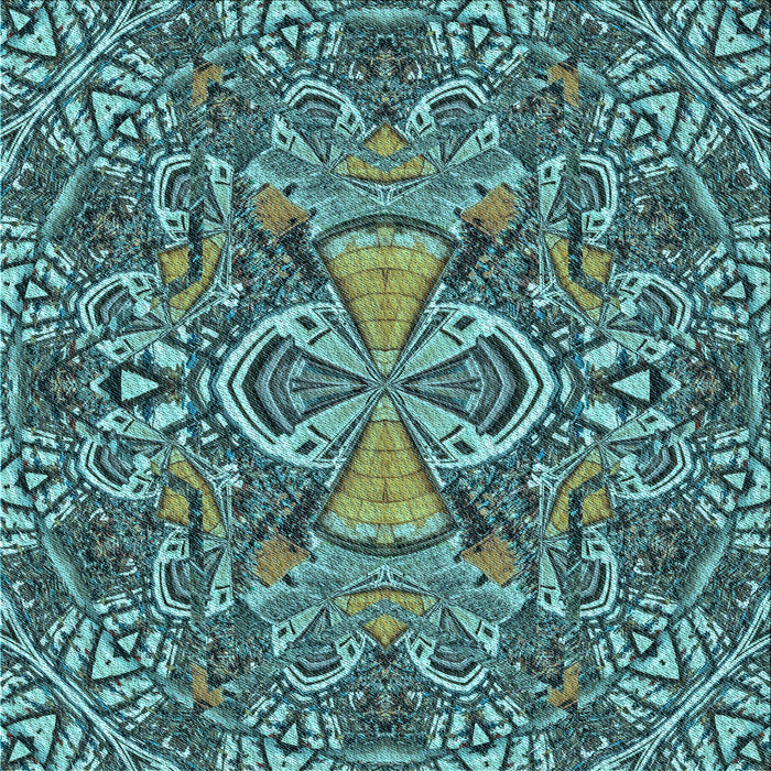 Round Patterned Dark Blue Grey Blue Rug, pat124lblu