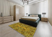 Patterned Yellow Rug in a Bedroom, pat124yw