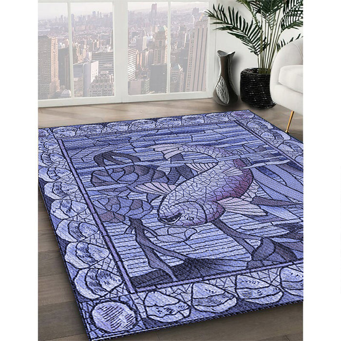 Patterned Denim Blue Rug in Family Room, pat1240blu