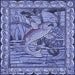Round Patterned Denim Blue Rug, pat1240blu