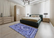 Patterned Denim Blue Rug in a Bedroom, pat1240blu
