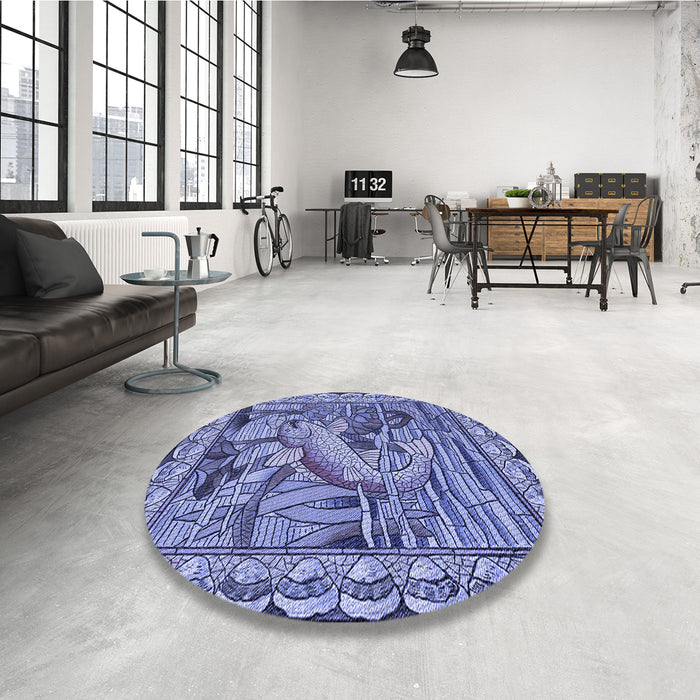 Round Patterned Denim Blue Rug in a Office, pat1240blu